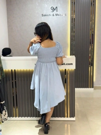 SKU 2124 Elegant Lace-Up High-Low Dress - Powder Blue, Free Size M To XL