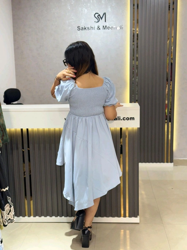 SKU 2124 Elegant Lace-Up High-Low Dress - Powder Blue, Free Size M To XL