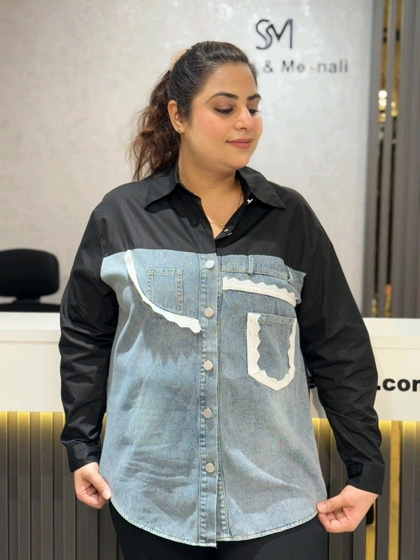 SKU 2086 Beautiful Denim Shirt - Free Size M To XXL, Black
