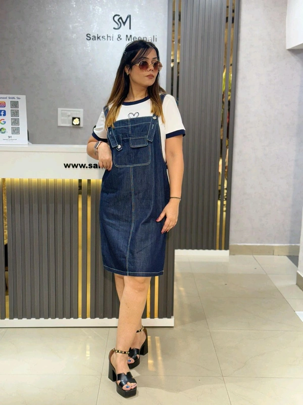 SKU 2132 Elegant Denim Dress With String  - White, Free Size M To Xl