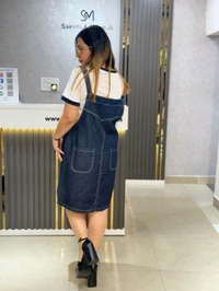 SKU 2132 Elegant Denim Dress With String  - White, Free Size M To Xl
