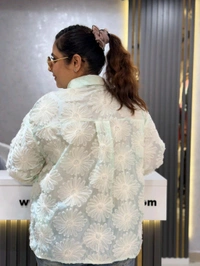 SKU 2131 Mint Bloom Embroidered Sheer Shirt - Mint GREEN, Free Size M To XXXL
