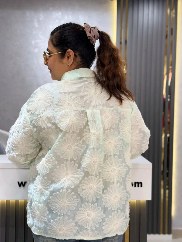 SKU 2131 Mint Bloom Embroidered Sheer Shirt - Mint GREEN, Free Size M To XXXL