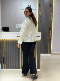 SKU 2131 Mint Bloom Embroidered Sheer Shirt - Mint GREEN, Free Size M To XXXL