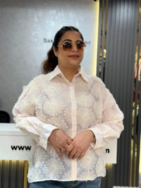 SKU 2131 Blush Pink Embroidered Sheer Shirt - Free Size M To XXXL, Pink