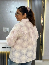 SKU 2131 Blush Pink Embroidered Sheer Shirt - Free Size M To XXXL, Pink