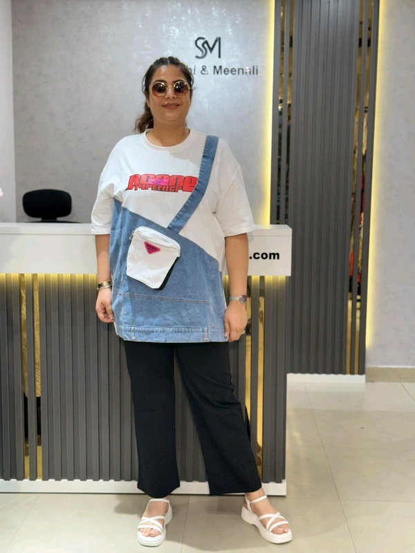 SKU 2119 Beautiful Denim Dress With Pocket - Free Size L To 4Xl, White