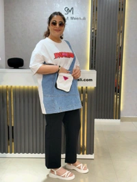SKU 2119 Beautiful Denim Dress With Pocket - Free Size L To 4Xl, White