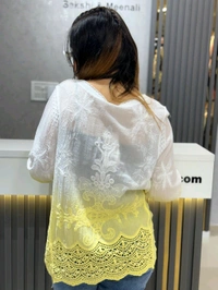 SKU 2136 Ombre Embroidered Elegance Top with Cutwork Detailing - Lemon, Free Size M TO XL