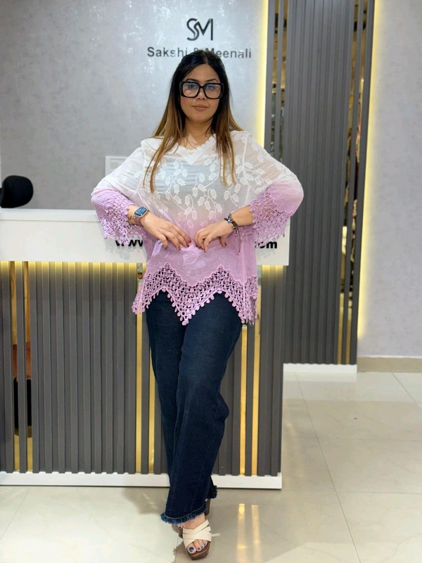 SKU 2137 Ombre Embroidered Elegance Top with Cutwork Detailing - Free Size M TO XL, Purple