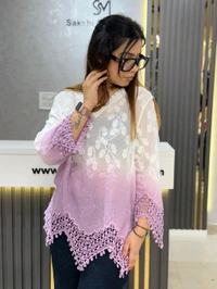 SKU 2137 Ombre Embroidered Elegance Top with Cutwork Detailing - Free Size M TO XL, Purple