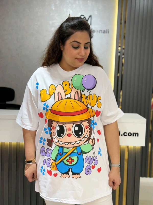 SKU 2138 Beautiful Tee With Labubu Detailing  - White, Free Size M To 4xl