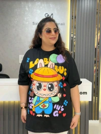 SKU 2138 Beautiful Tee With Labubu Detailing  - Free Size M To 4xl, Black