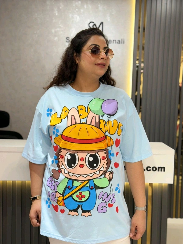 SKU 2138 Beautiful Tee With Labubu Detailing  - Free Size M To 4xl, Powder Blue