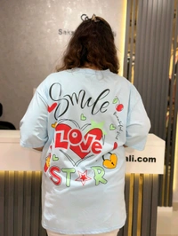 SKU 2138 Beautiful Tee With Labubu Detailing  - Free Size M To 4xl, Powder Blue