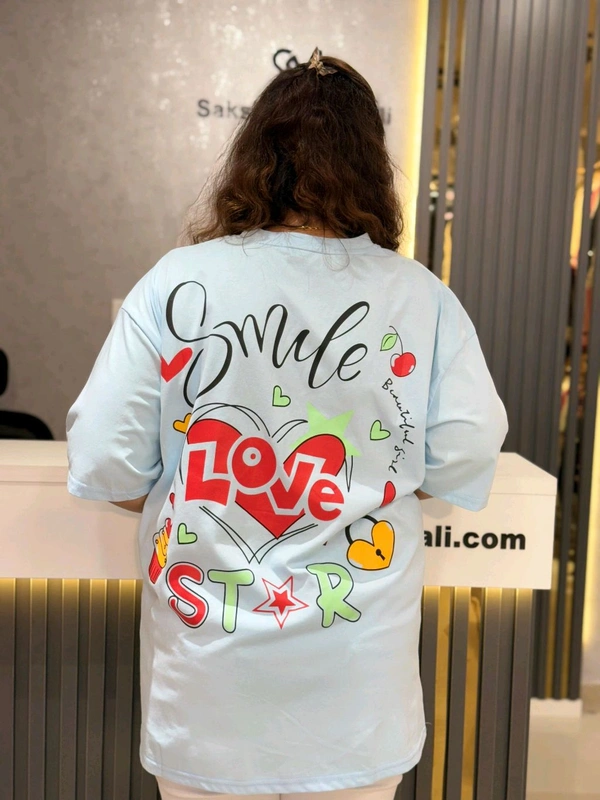 SKU 2138 Beautiful Tee With Labubu Detailing  - Free Size M To 4xl, Powder Blue