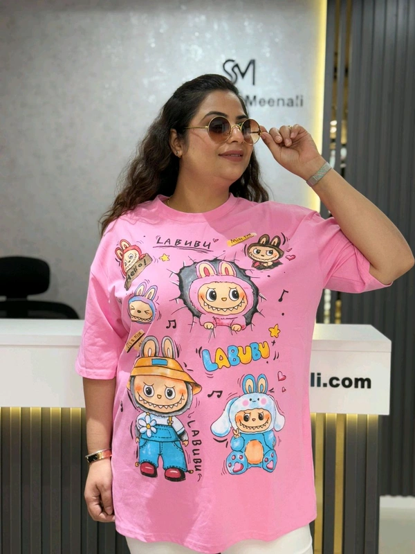 SKU 2139 Beautiful Tee With Labubu Detailing  - Free Size M To 4xl, Pink