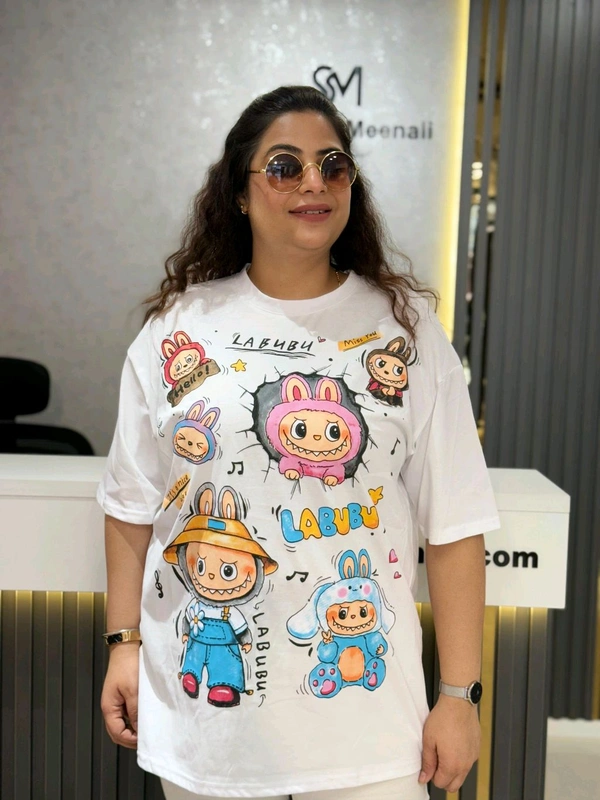 SKU 2139 Beautiful Tee With Labubu Detailing  - Free Size M To 4xl, White
