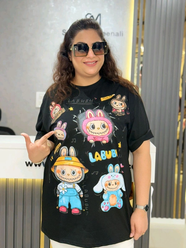 SKU 2139 Beautiful Tee With Labubu Detailing  - Free Size M To 4xl, Black