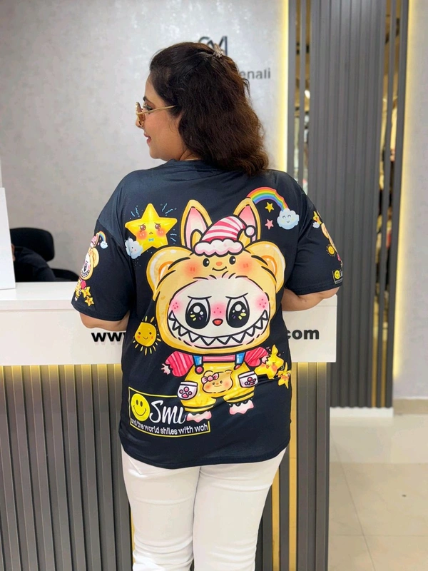 SKU 2140 Beautiful Tee With Labubu And Pearl Detailing  - Black, Free Size M To XXL