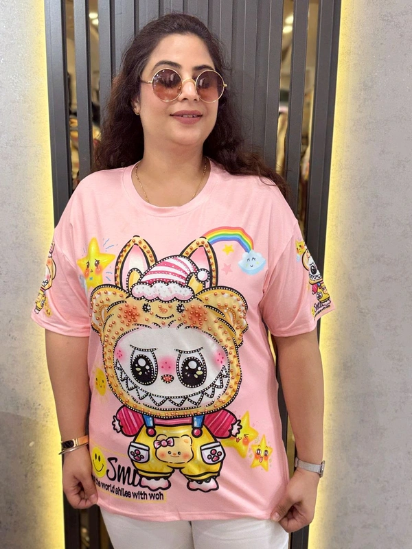 SKU 2140 Beautiful Tee With Labubu And Pearl Detailing  - Free Size M To XXL, White