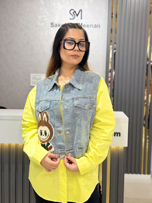 SKU 2144 Beautiful Shirt With Labubu And Detailing  - Free Size M To XXL, Neon Yellow