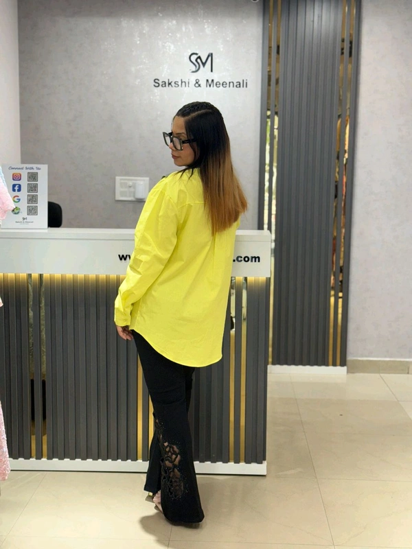 SKU 2144 Beautiful Shirt With Labubu And Detailing  - Free Size M To XXL, Neon Yellow