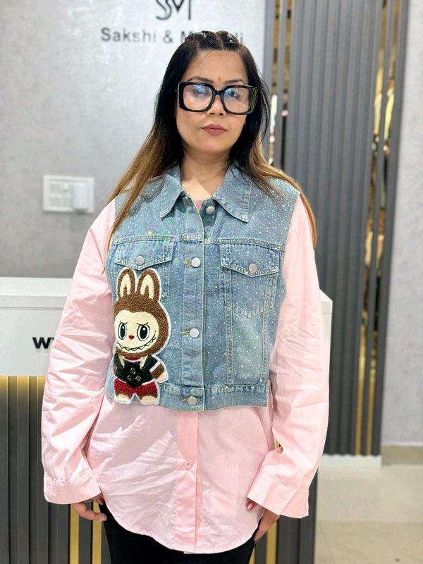SKU 2144 Beautiful Shirt With Labubu And Detailing  - Free Size M To XXL, Pink