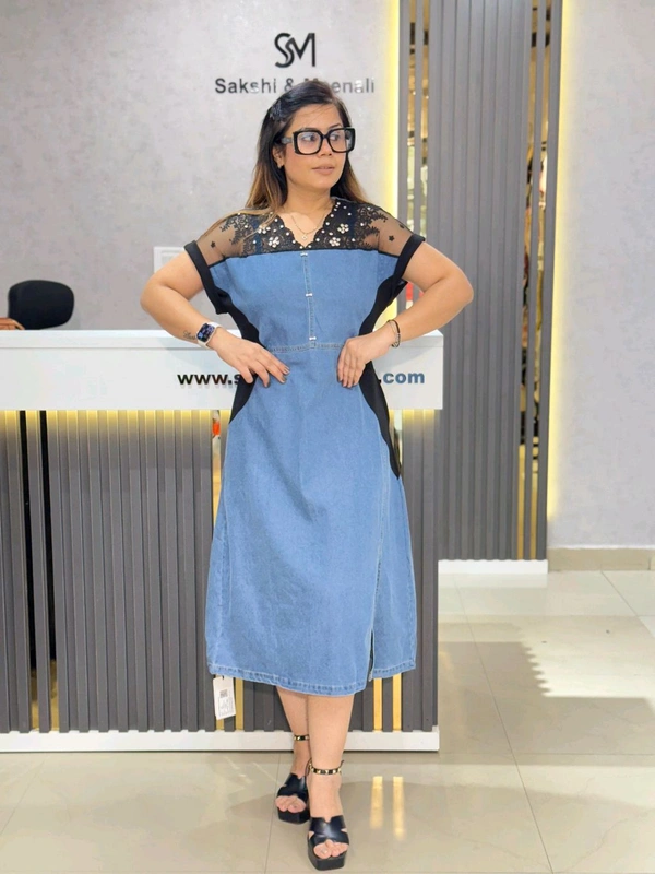 SKU 2058 Elegant Denim Dress - Free Size M To XXL, Black