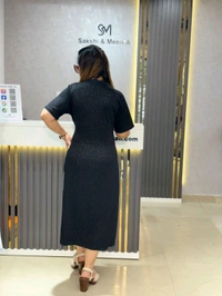 SKU 2058 Elegant Denim Dress - Free Size M To XXL, Black