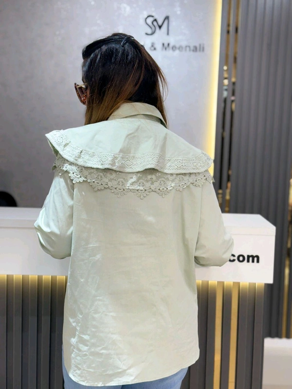 SKU 2147 Pastel Charm: Statement Collar Shirt - Pastel Green, Free Size M To XL