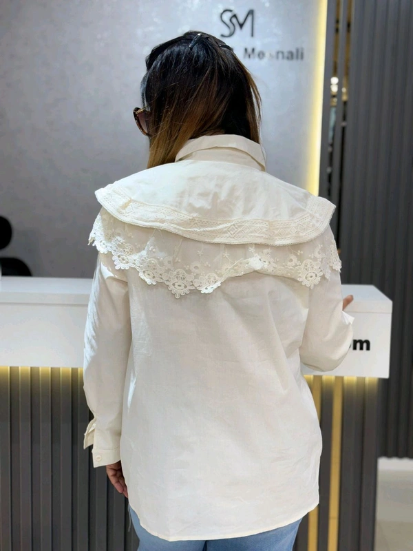 SKU 2147 Pastel Charm: Statement Collar Shirt - Free Size M To XL, Off White
