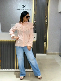 SKU 2147 Pastel Charm: Statement Collar Shirt - Free Size M To XL, Pastel Pink