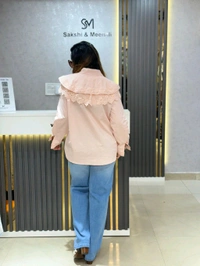 SKU 2147 Pastel Charm: Statement Collar Shirt - Free Size M To XL, Pastel Pink