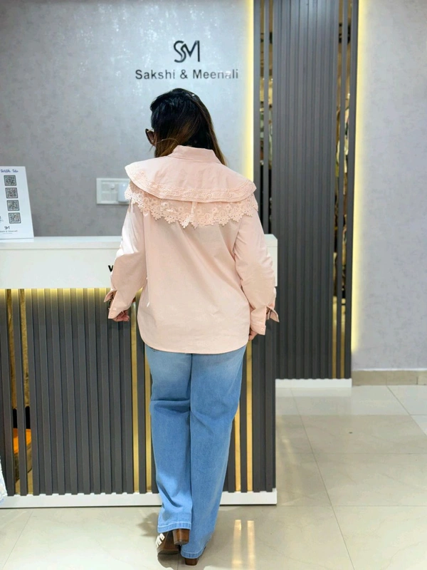 SKU 2147 Pastel Charm: Statement Collar Shirt - Free Size M To XL, Pastel Pink