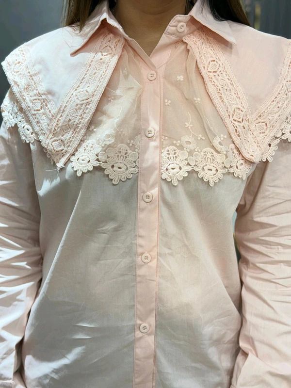 SKU 2147 Pastel Charm: Statement Collar Shirt - Free Size M To XL, Pastel Pink