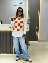 SKU 2148 Beautiful Shirt With Crochet And Stud Detailing  - Free Size M To XL, White With Orange