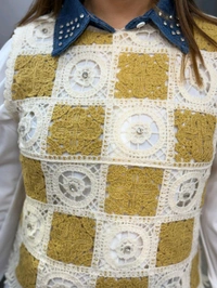 SKU 2148 Beautiful Shirt With Crochet And Stud Detailing  - Free Size M To XL, White With Yellow