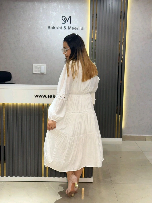 SKU 2152 Beautiful Dress With Denim Jacket  - White, Free Size M To XL