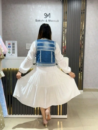SKU 2152 Beautiful Dress With Denim Jacket  - White, Free Size M To XL