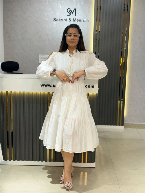 SKU 2152 Beautiful Dress With Denim Jacket  - White, Free Size M To XL