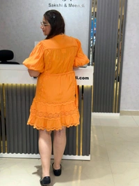 SKU 2153 Beautiful Dress With Inner And Belt - Orange, Free Size M To 3XL