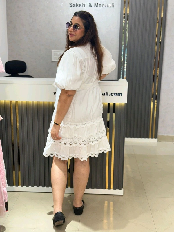 SKU 2153 Beautiful Dress With Inner And Belt - Free Size M To 3XL, White