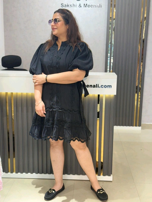 SKU 2153 Beautiful Dress With Inner And Belt - Free Size M To 3XL, Black