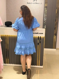 SKU 2153 Beautiful Dress With Inner And Belt - Free Size M To 3XL, Blue