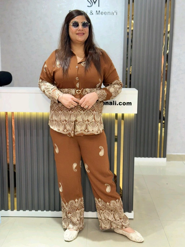 SKU 2154 Beautiful Cordsets With Belt - Brown, Free Size M To XXL