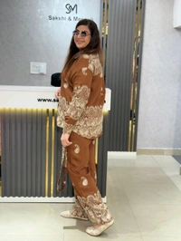 SKU 2154 Beautiful Cordsets With Belt - Brown, Free Size M To XXL