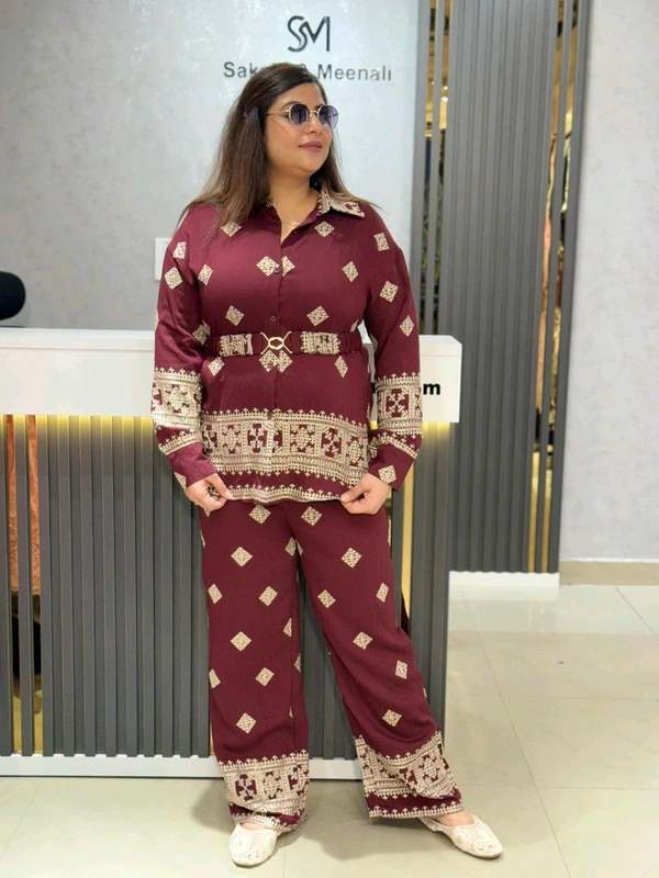 SKU 2154 Beautiful Cordsets With Belt - Free Size M To XXL, Maroon