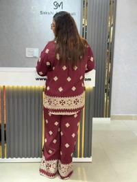 SKU 2154 Beautiful Cordsets With Belt - Free Size M To XXL, Maroon