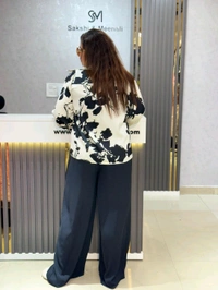 SKU 2156 Beautiful Satin Shirt - Black And White, Free Size M To XXL